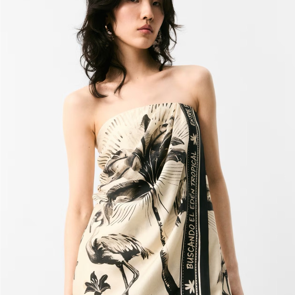 H&M Tropical Print Strapless Mini Dress